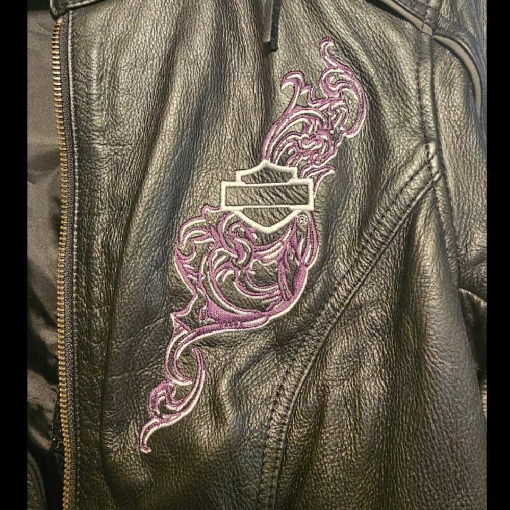 HARLEY-DAVIDSON Women's Purple Steel Heart Black Leather Jacket Like New Large​ - Picture 4 of 8